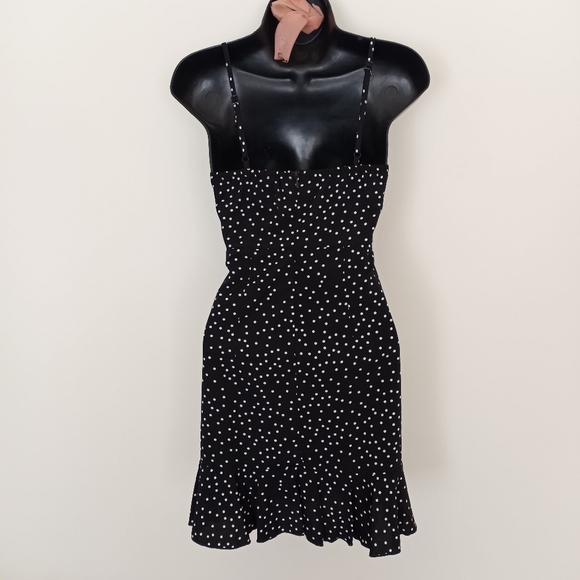 POLLY Black with White Polka Dots Faux Wrap Dress, size 2 - Picture 6 of 6